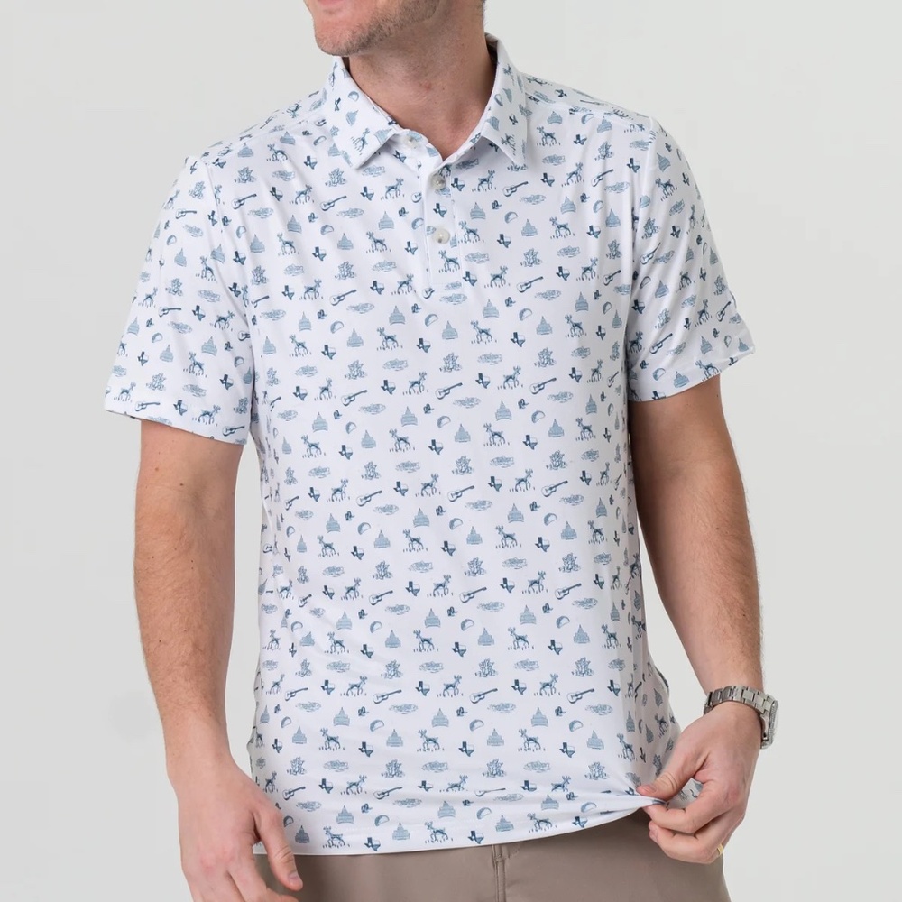 Burlebo Performance Polo Shirt - Navy Blue and white -- Lone Star State -- XL